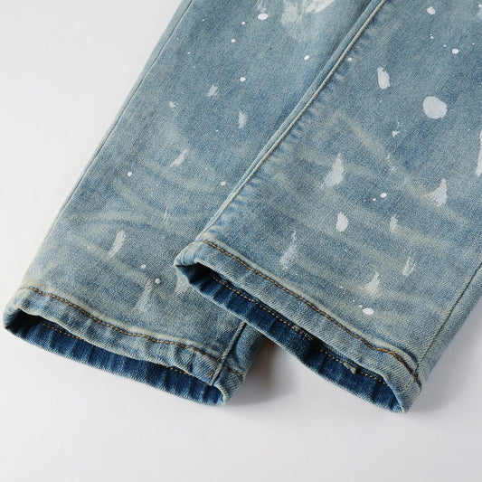 Vintage Paint Broken Holes Pants Men's Jeans