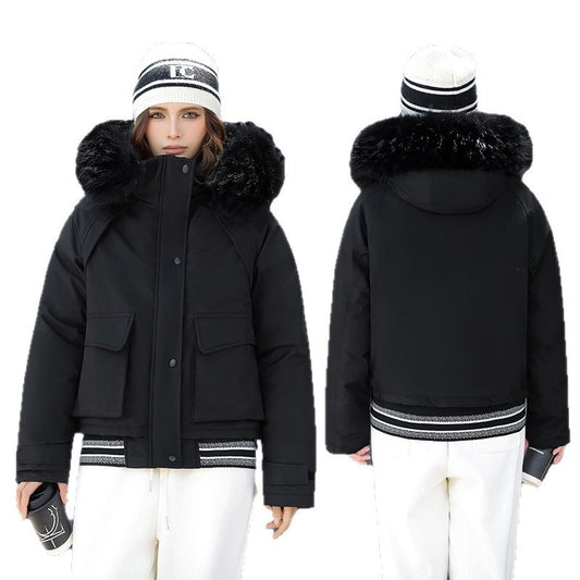 Russian Stitching Jacket Female Thicken Big Fur Collar Cotton Coat Jacket