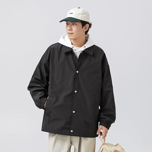 Couple Plus Size Polo Collar Jacket Loose And Simple