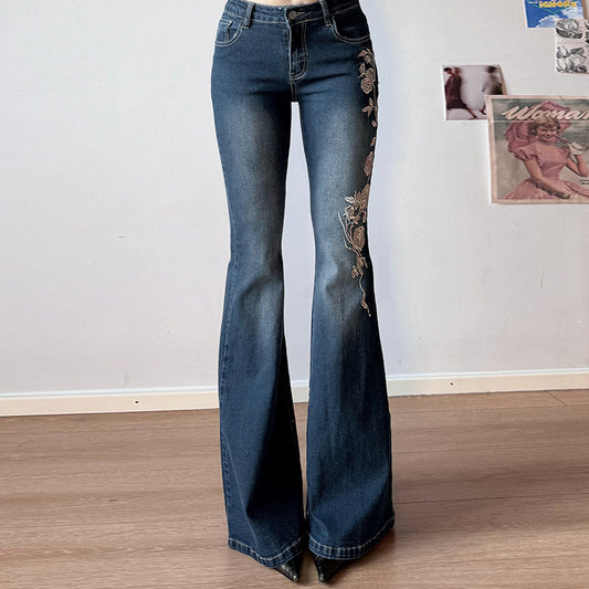 Women's Rose Embroidered Flared Jeans