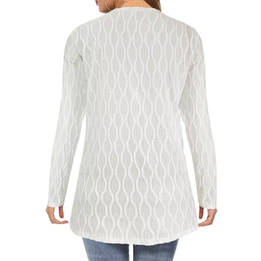 Hollow Solid Color Home Leisure Temperament Commuting Knitted Long-sleeved Cardigan Jacket Women's Clothing