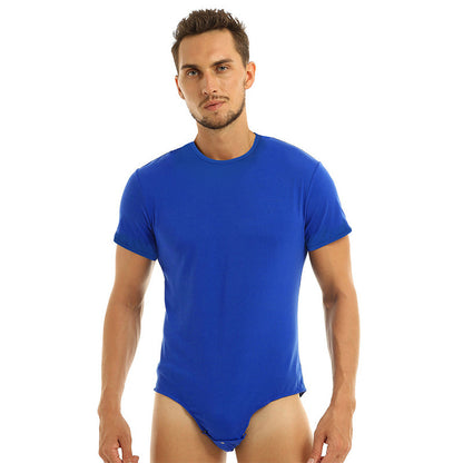 New Short Sleeve Round Neck Button Men's Breathable One-piece Home Pajamas