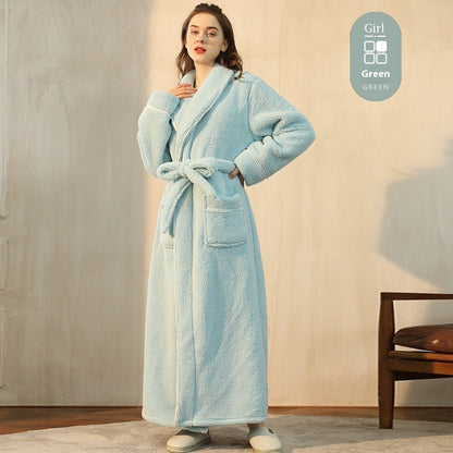 Autumn And Winter Thickened Cotton Velvet Nightgown Men's Winter Plus-sized Plus Size Light Luxury Couple Bathrobe Women's Extended Pajamas
