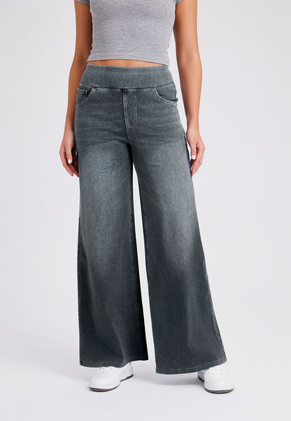 New Plus Size Women's High Waist Flared Jeans With Multiple Pockets, Straight Loose Fit, Distressed Casual Denim Pants