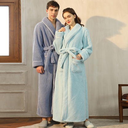Autumn And Winter Thickened Cotton Velvet Nightgown Men's Winter Plus-sized Plus Size Light Luxury Couple Bathrobe Women's Extended Pajamas