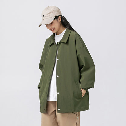 Couple Plus Size Polo Collar Jacket Loose And Simple